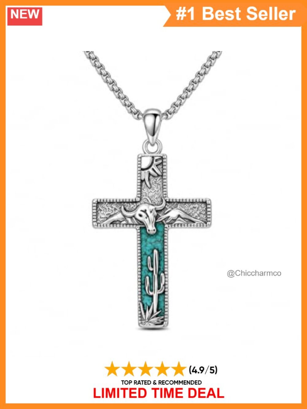 Western Cross Pendant Necklace Turquoise Style Cowgirl Jewelry Gift